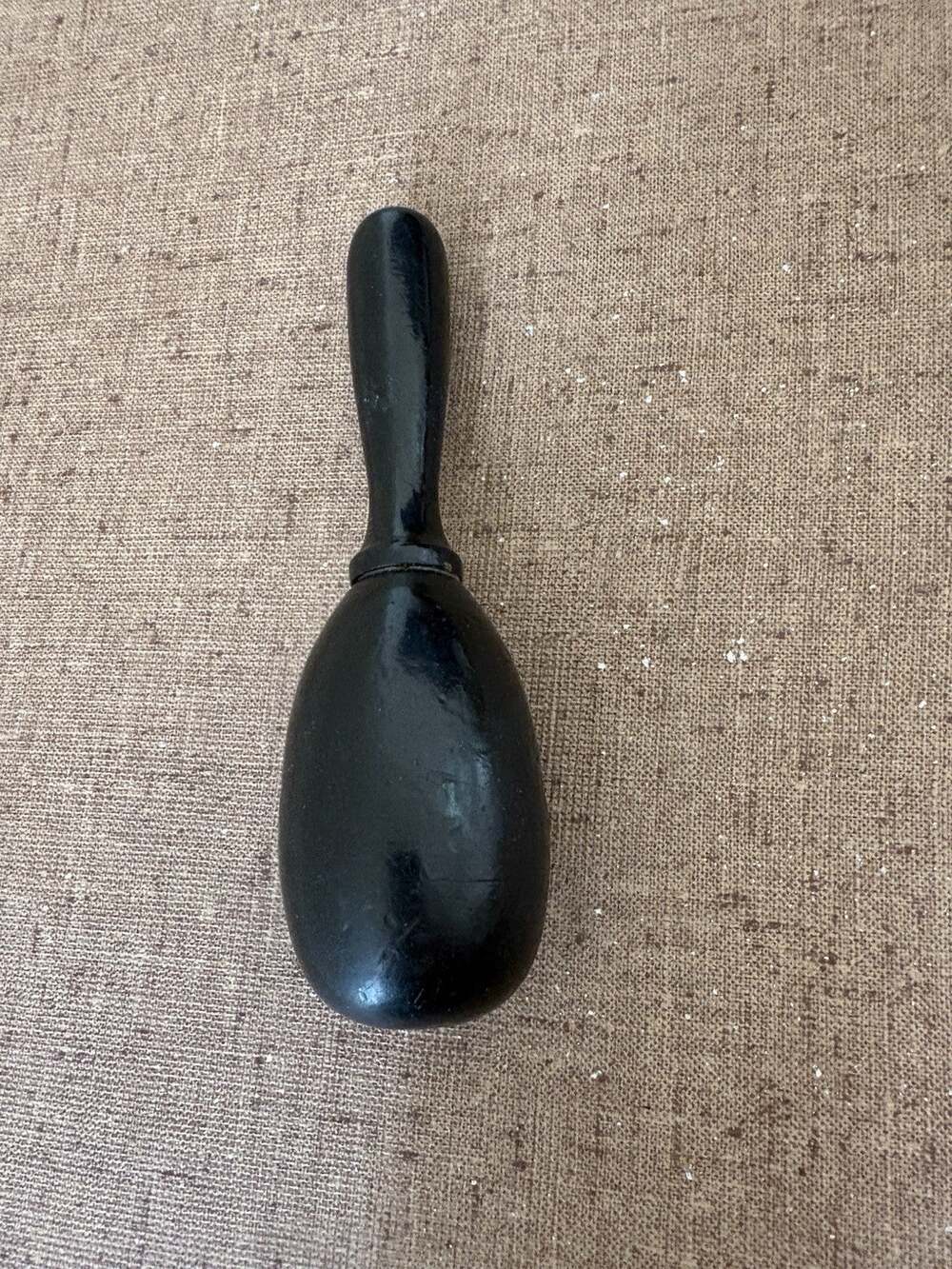 Vintage Black Wooden Sock Darner Long Handle Egg Shape Sewing Mending Tool